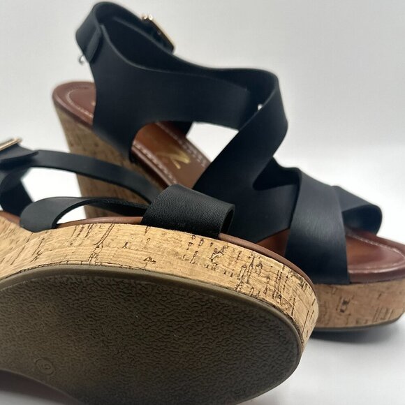 Seven 7 Winnie Wedge Black Wooden Cork Womens Size 9 Strappy Buckle Heel - Picture 7 of 7